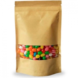 saco papel kraft stand up c/ janela 13x3.5x19 cm