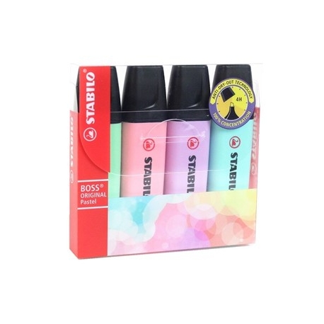 Marcador Fluorescente STABILO Boss original PASTEL 4 COR